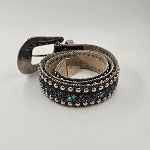 Turquoise Silver Tone Studded Belt 34-37 inches